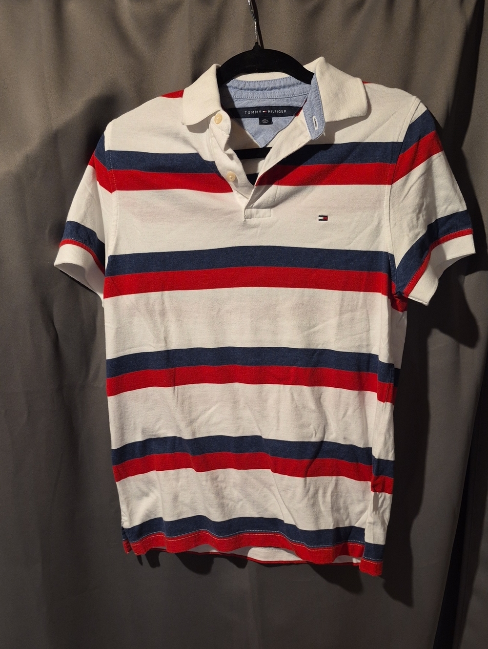 Tommy Hilfiger White Polo with Red & Navy Stripes